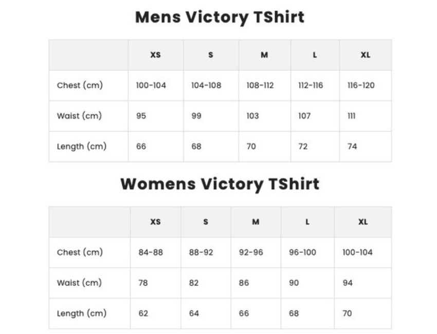 2024 AMF T Shirt Size Chart