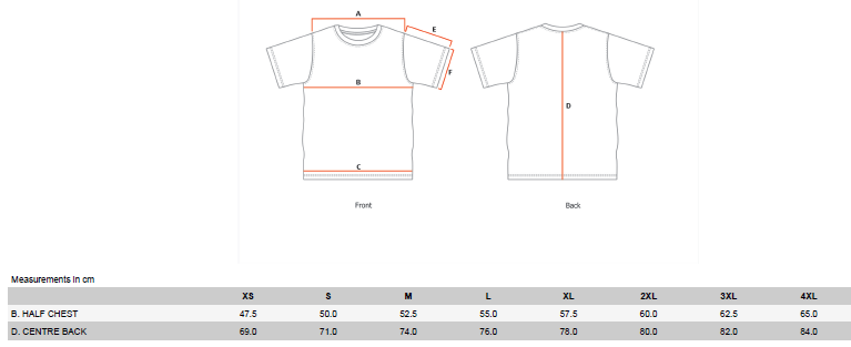 Size Chart T Shirt MA